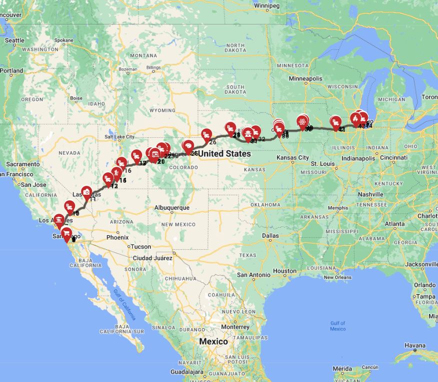 San Diego to Chicago RV tour route motorhome travel